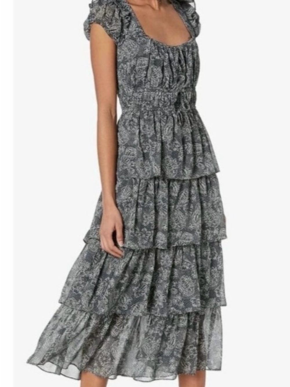 Likely Tiered Grey Floral Maxi Dress